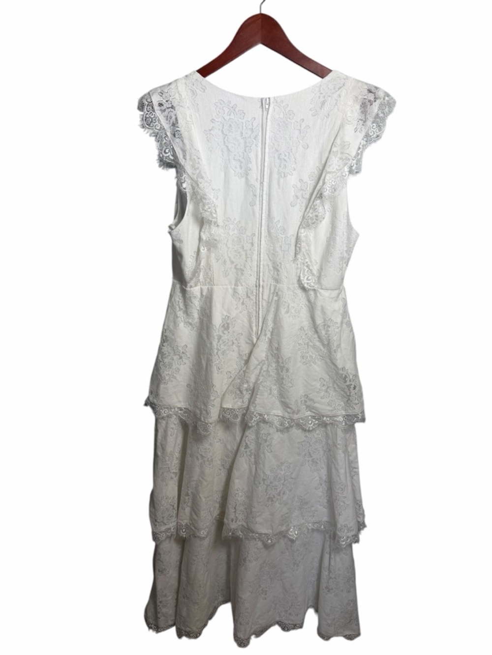 Premier White Lace Maxi Dress with Ruffle Sleeves - Picture 3 of 9